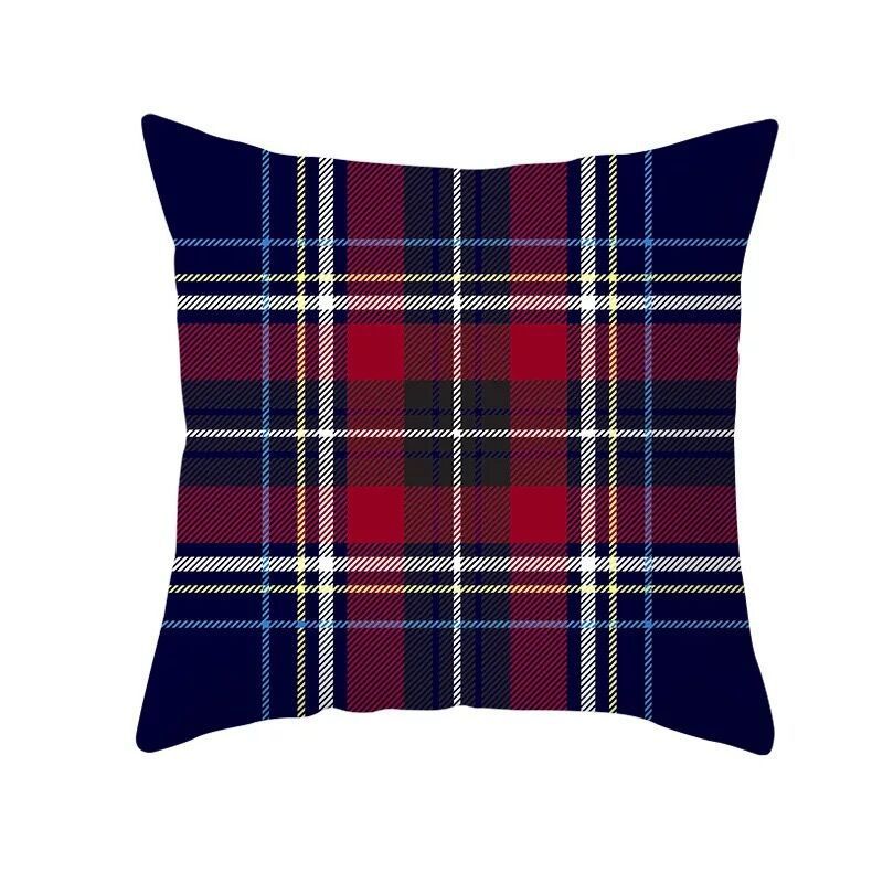 KTX-999699 Classic Red Plaid Christmas Pillow Cover for Home Decor, 45x45cm Polyester Cushion Case