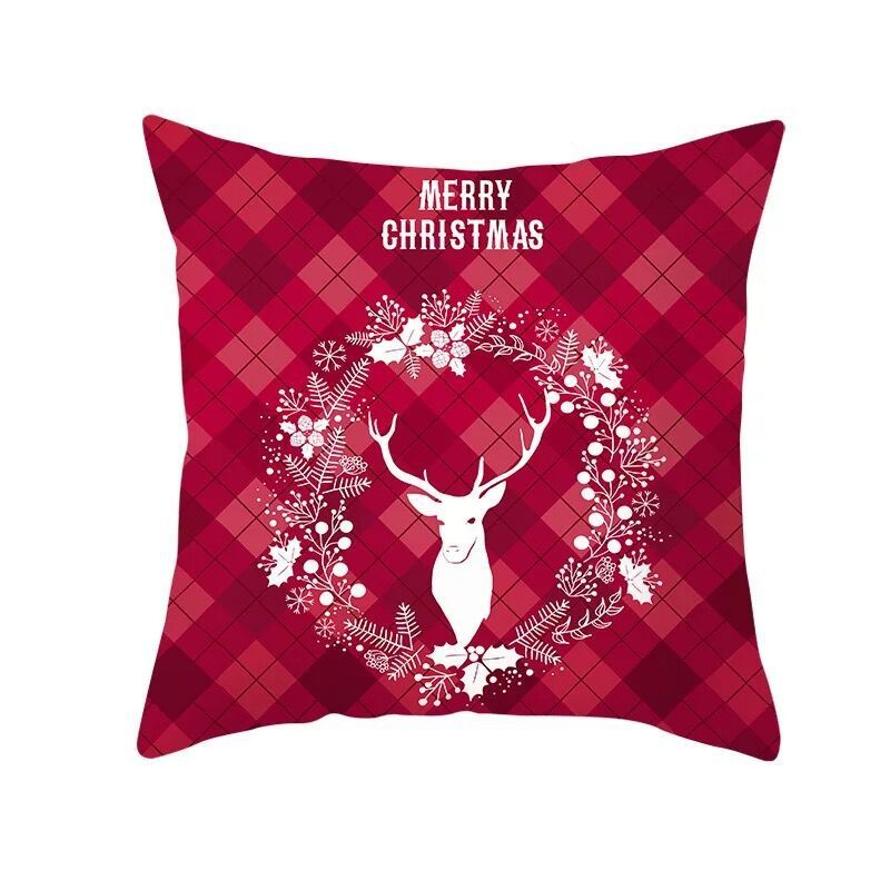 KTX-999699 Classic Red Plaid Christmas Pillow Cover for Home Decor, 45x45cm Polyester Cushion Case