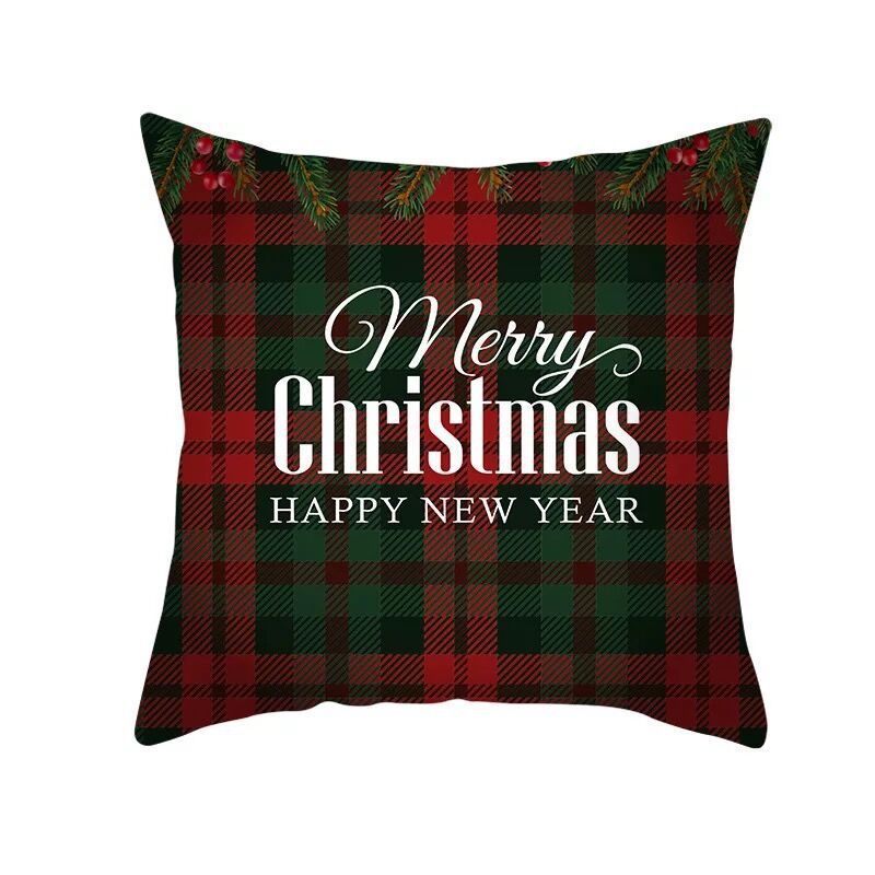 KTX-999699 Classic Red Plaid Christmas Pillow Cover for Home Decor, 45x45cm Polyester Cushion Case