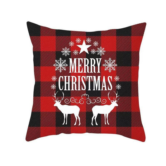 KTX-999699 Classic Red Plaid Christmas Pillow Cover for Home Decor, 45x45cm Polyester Cushion Case