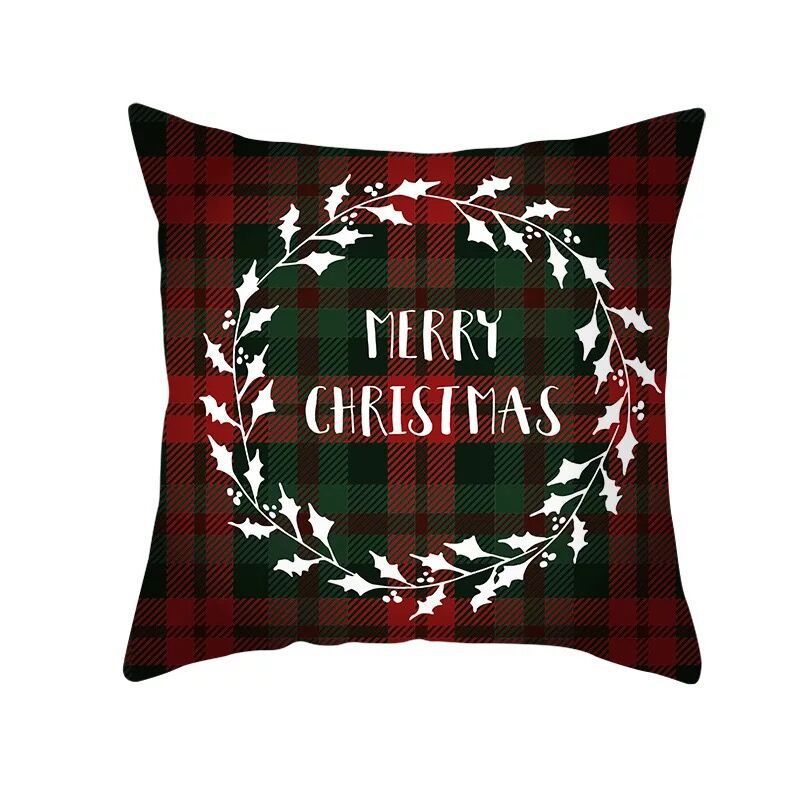 KTX-999699 Classic Red Plaid Christmas Pillow Cover for Home Decor, 45x45cm Polyester Cushion Case