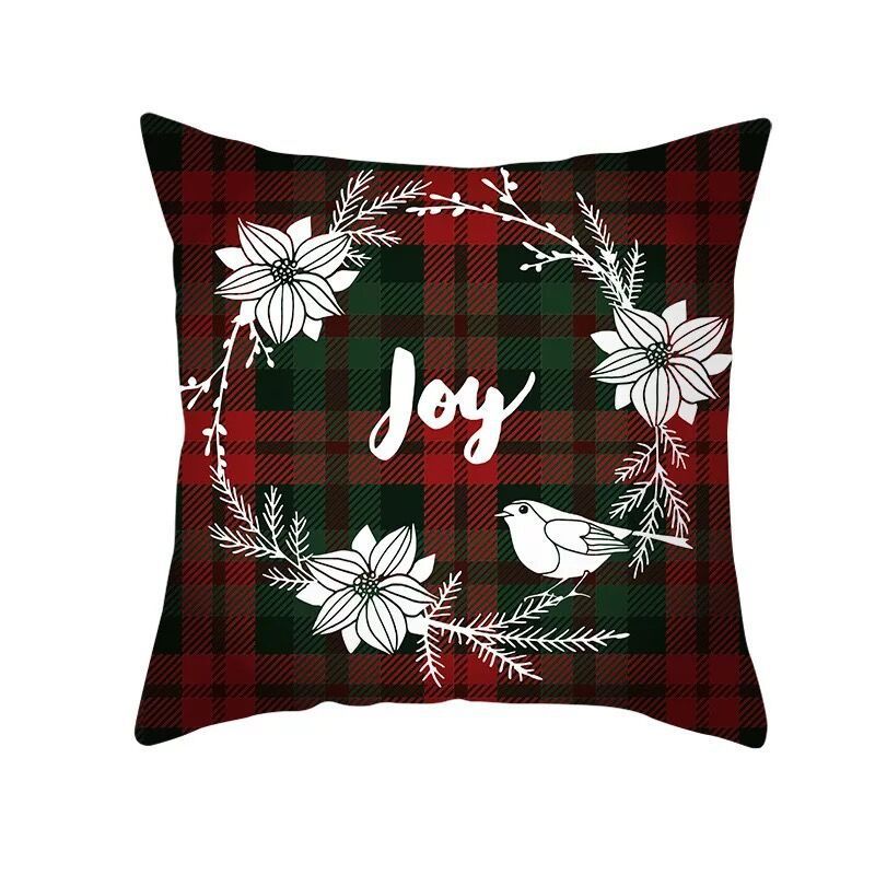 KTX-999699 Classic Red Plaid Christmas Pillow Cover for Home Decor, 45x45cm Polyester Cushion Case