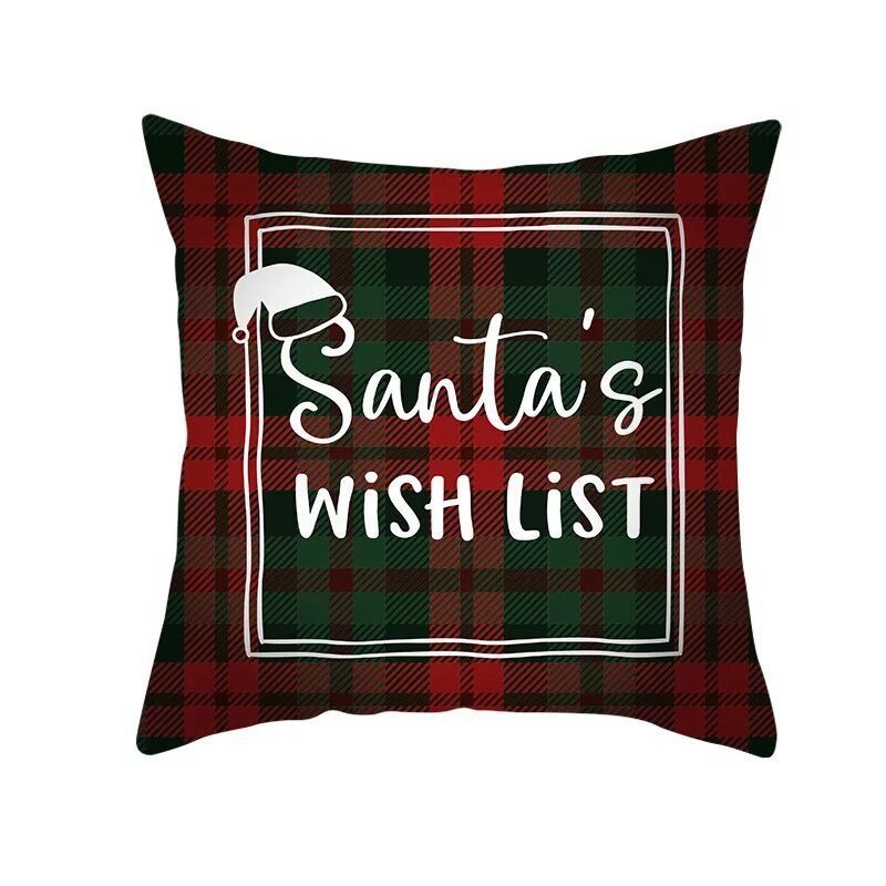 KTX-999699 Classic Red Plaid Christmas Pillow Cover for Home Decor, 45x45cm Polyester Cushion Case