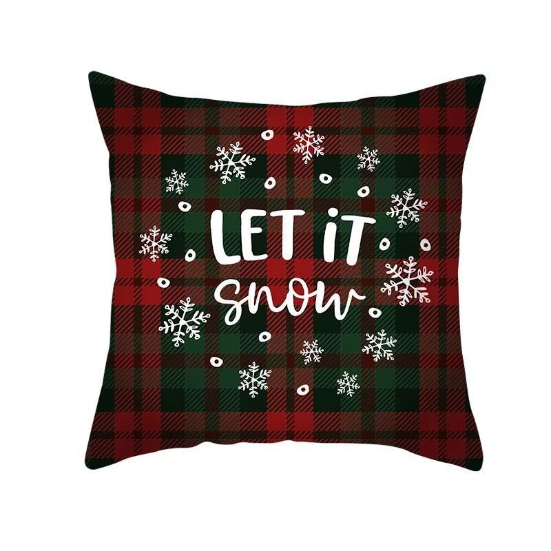 KTX-999699 Classic Red Plaid Christmas Pillow Cover for Home Decor, 45x45cm Polyester Cushion Case