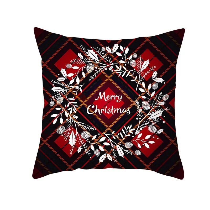KTX-999699 Classic Red Plaid Christmas Pillow Cover for Home Decor, 45x45cm Polyester Cushion Case
