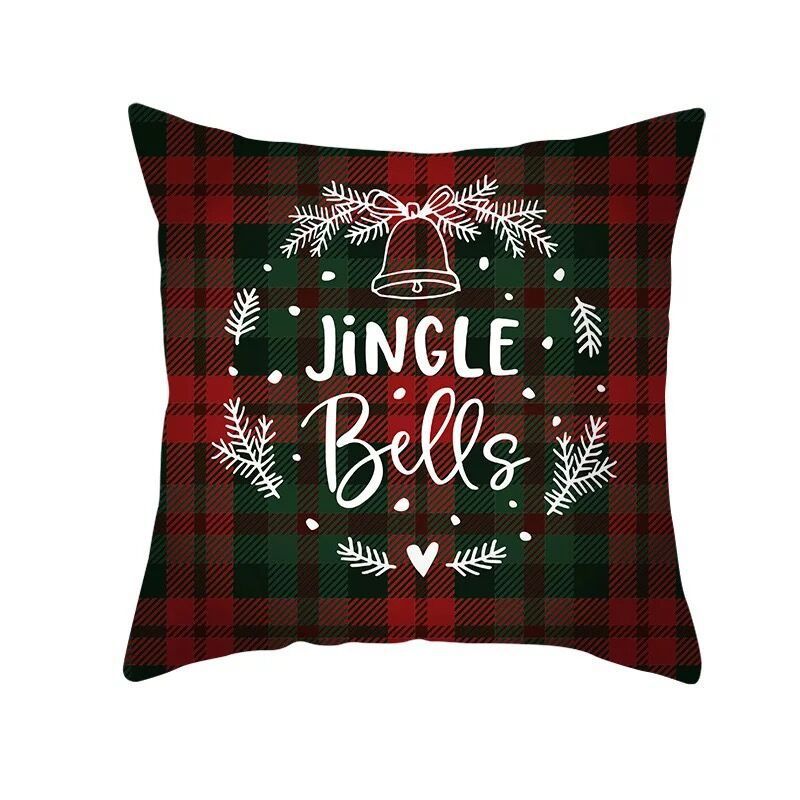 KTX-999699 Classic Red Plaid Christmas Pillow Cover for Home Decor, 45x45cm Polyester Cushion Case