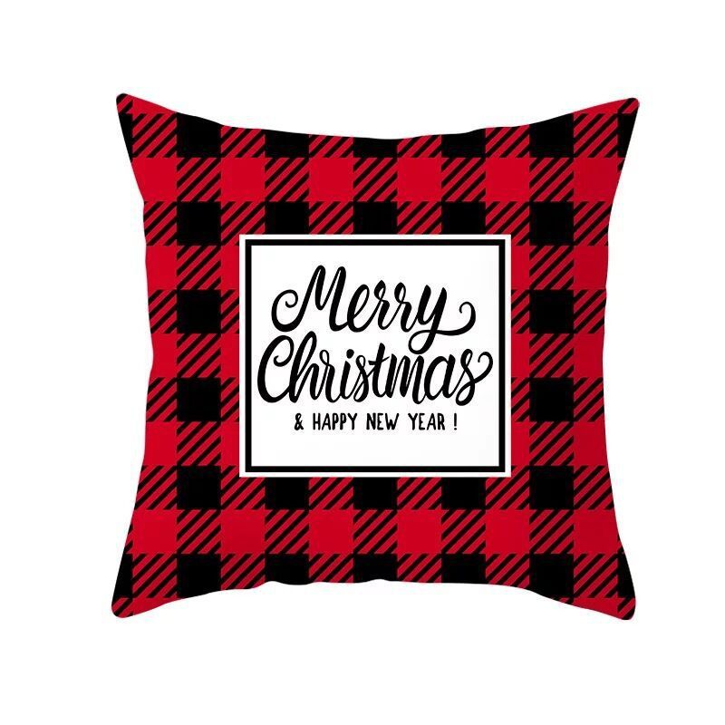 KTX-999699 Classic Red Plaid Christmas Pillow Cover for Home Decor, 45x45cm Polyester Cushion Case
