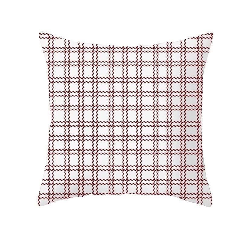 KTX-999699 Classic Red Plaid Christmas Pillow Cover for Home Decor, 45x45cm Polyester Cushion Case