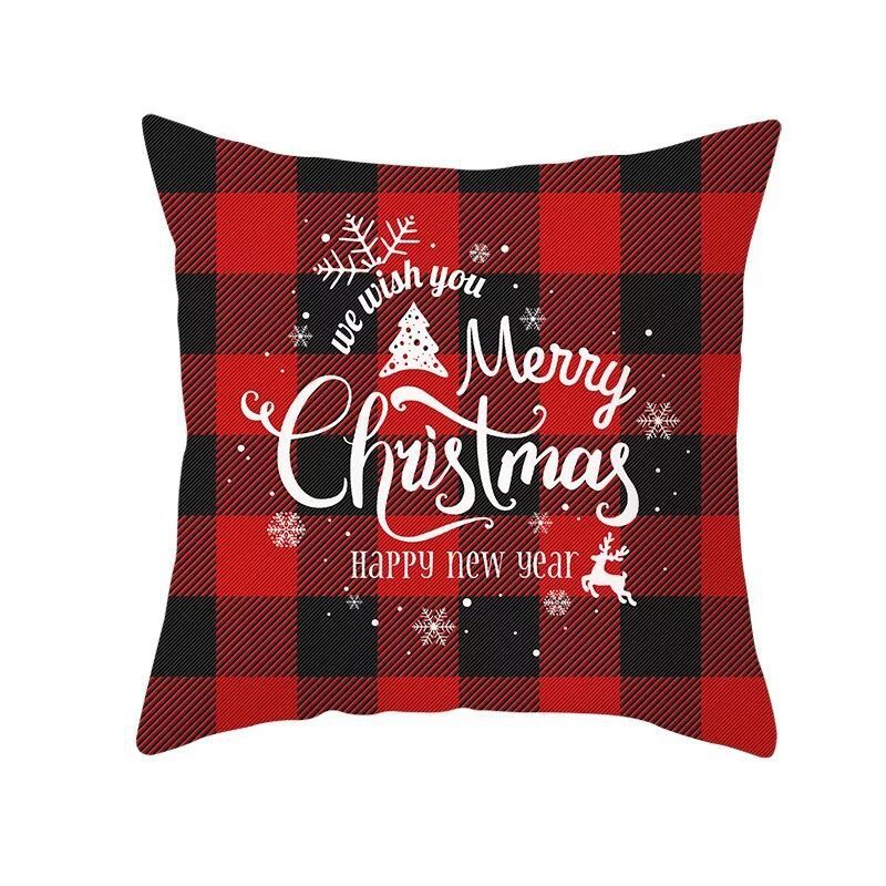 KTX-999699 Classic Red Plaid Christmas Pillow Cover for Home Decor, 45x45cm Polyester Cushion Case