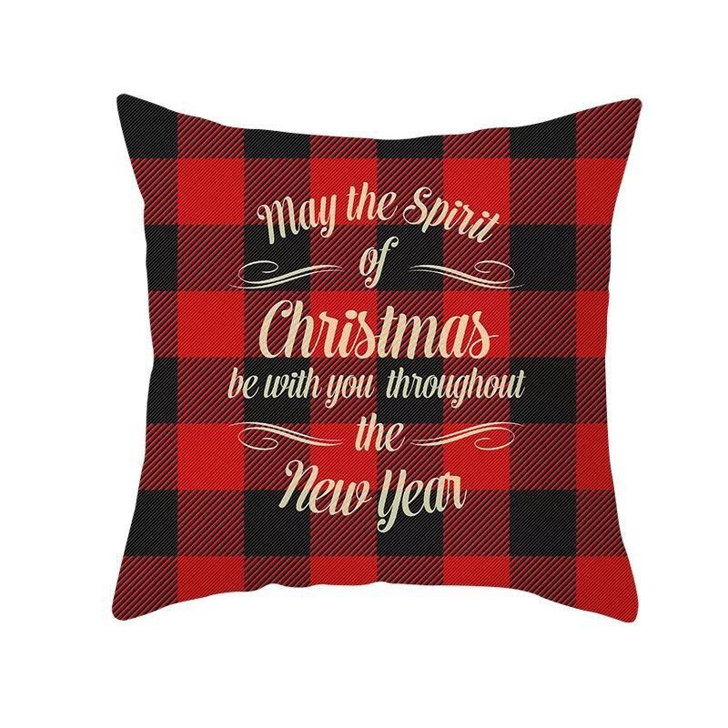 KTX-999699 Classic Red Plaid Christmas Pillow Cover for Home Decor, 45x45cm Polyester Cushion Case
