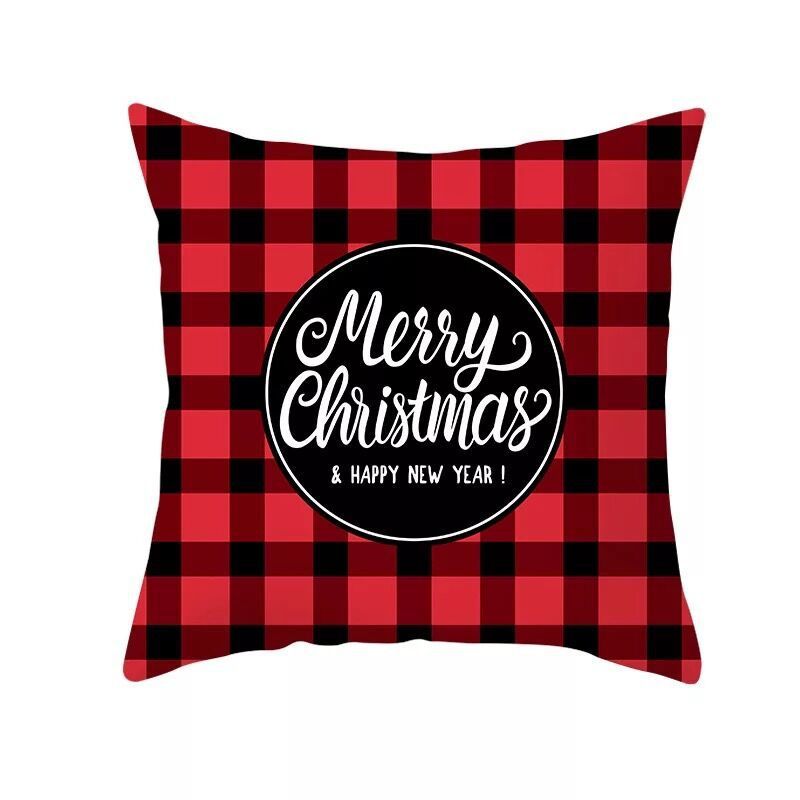 KTX-999699 Classic Red Plaid Christmas Pillow Cover for Home Decor, 45x45cm Polyester Cushion Case