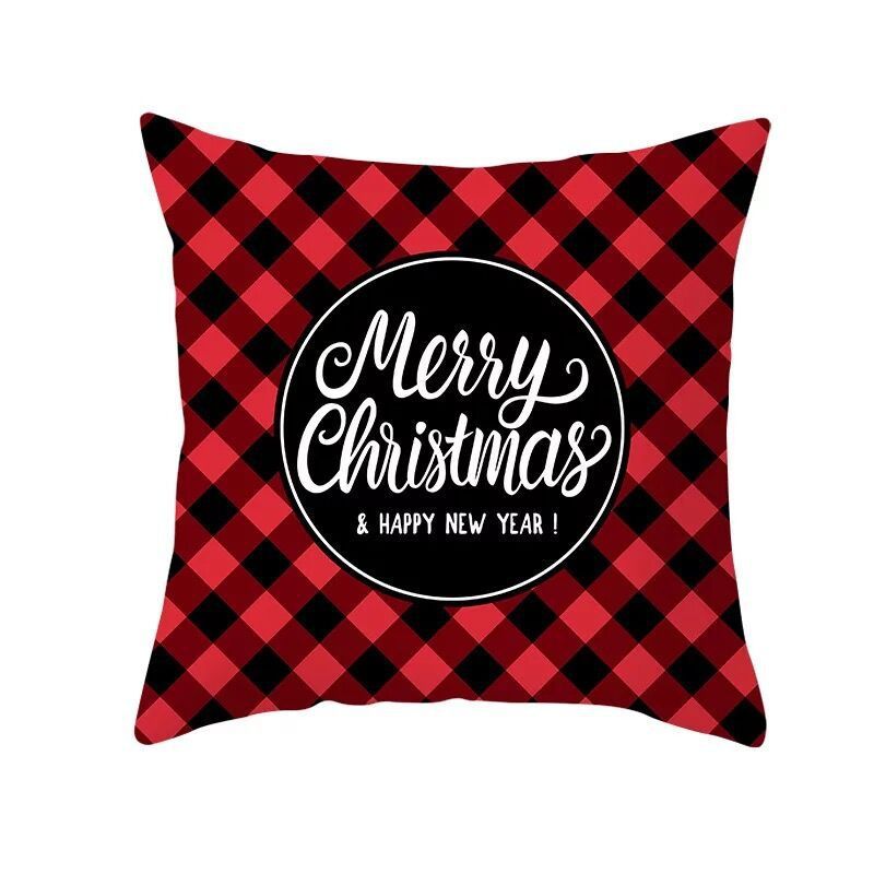 KTX-999699 Classic Red Plaid Christmas Pillow Cover for Home Decor, 45x45cm Polyester Cushion Case