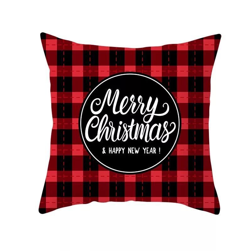 KTX-999699 Classic Red Plaid Christmas Pillow Cover for Home Decor, 45x45cm Polyester Cushion Case