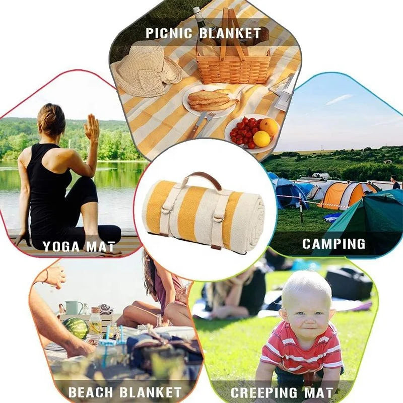 KTX-840915 Outdoor Eco-Friendly Waterproof Picnic Blanket with Leather Strap - Portable Recycled Oxford Mat for Camping and Beach