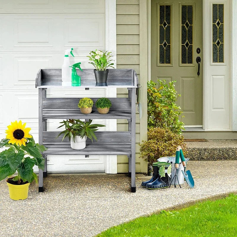KTX-202515 Wooden Potting Table for Garden Outdoor Decoration