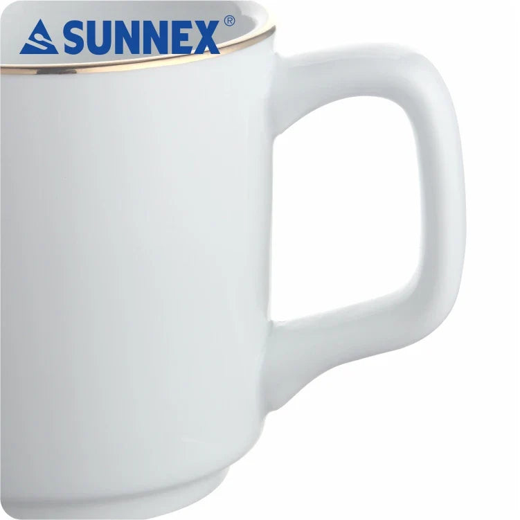 KTX-400339 Hand-Painted Gold Rim White Porcelain Mug - 8x8.5 cm for Catering and Daily Use
