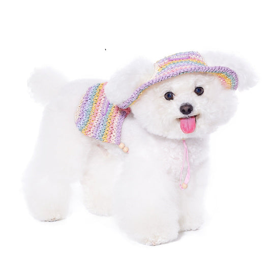 Woven Sun Hat Summer Small Dog Yorkshire Bichon Vacation Style Travel Bag